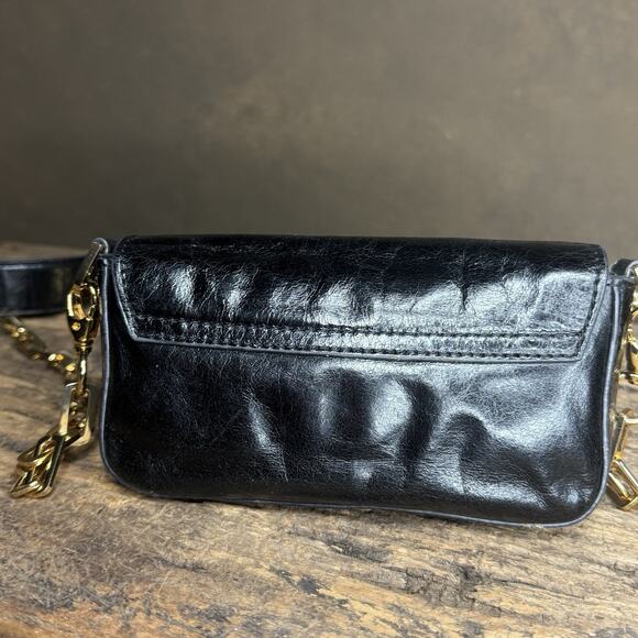 Tory Birch Amanda Black Mini Clutch Crossbody Gold Chain Removable Strap Leather - Picture 11 of 16